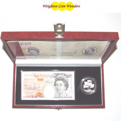1996 £10 Note and Silver Proof £5 Set - QE II 70th